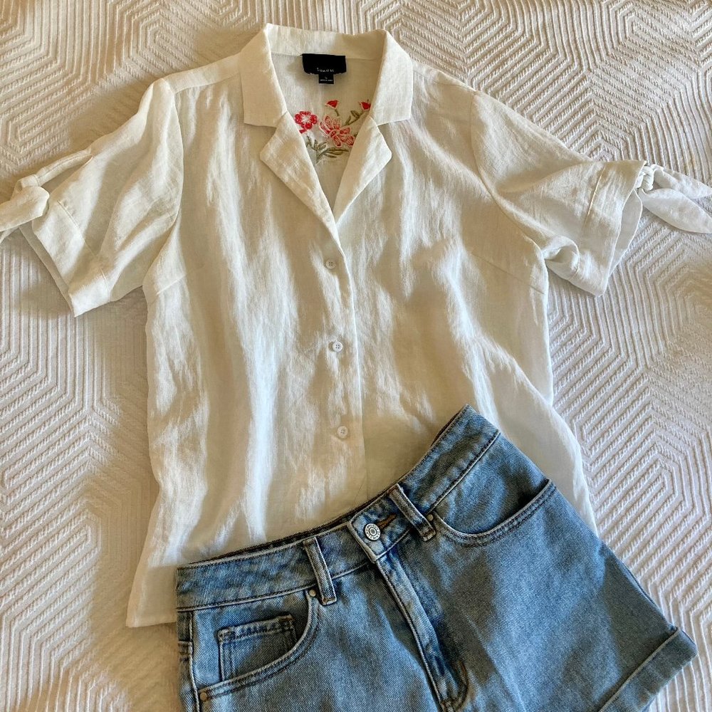 White Blouse w/Floral Embroidery